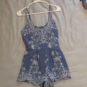 RUE 21 Blue Lace Embroidered Romper